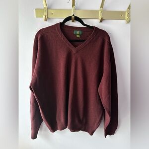 Club Room Burgundy Red 100% Lambs Wool V-Neck Sweater Size XL